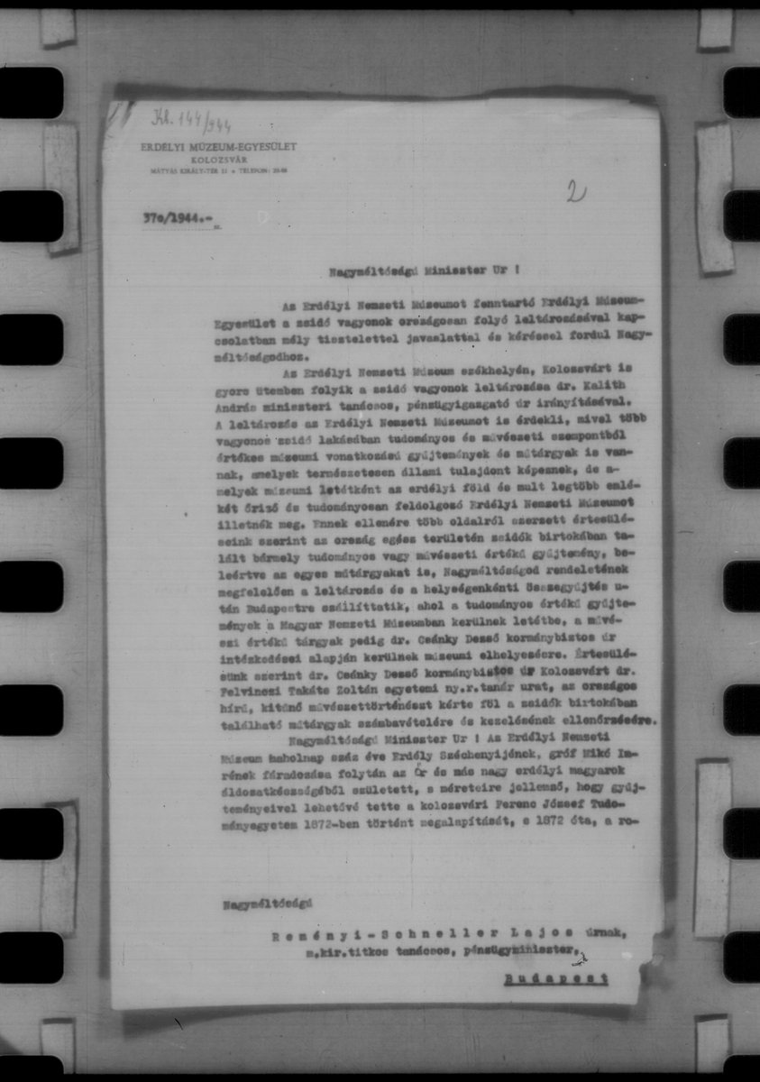ArtRecoveryInit's tweet image. 📚🏛️Parking Seized Jewish Collections in Transylvanian Museums (1944)
(Reel 143, slides 576–583 · EME memo 377/1944 → Museum of Fine Arts file 144/1944 → Commissioner’s reply July 1, 1944)

🧭Overview:
In late June 1944, the Erdélyi Múzeum-Egyesület (EME/Transylvanian Museum…