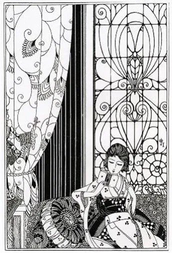 jiro6663's tweet image. 漆黒の美麗で知られた魔夜峰央の扉絵(①)のルーツはビアズリー(②)だと思ってたんだけど、いやカイニールセン(③)を経由してるのか……と考えていたら初期の蕗谷虹児(④)を知って「これだ！」と鉱脈を掘り当てた気持ちになった。大切なことはもう魔夜峰央が教えてくれていたんだ、と大人になって気づく