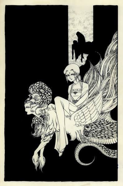 jiro6663's tweet image. 漆黒の美麗で知られた魔夜峰央の扉絵(①)のルーツはビアズリー(②)だと思ってたんだけど、いやカイニールセン(③)を経由してるのか……と考えていたら初期の蕗谷虹児(④)を知って「これだ！」と鉱脈を掘り当てた気持ちになった。大切なことはもう魔夜峰央が教えてくれていたんだ、と大人になって気づく