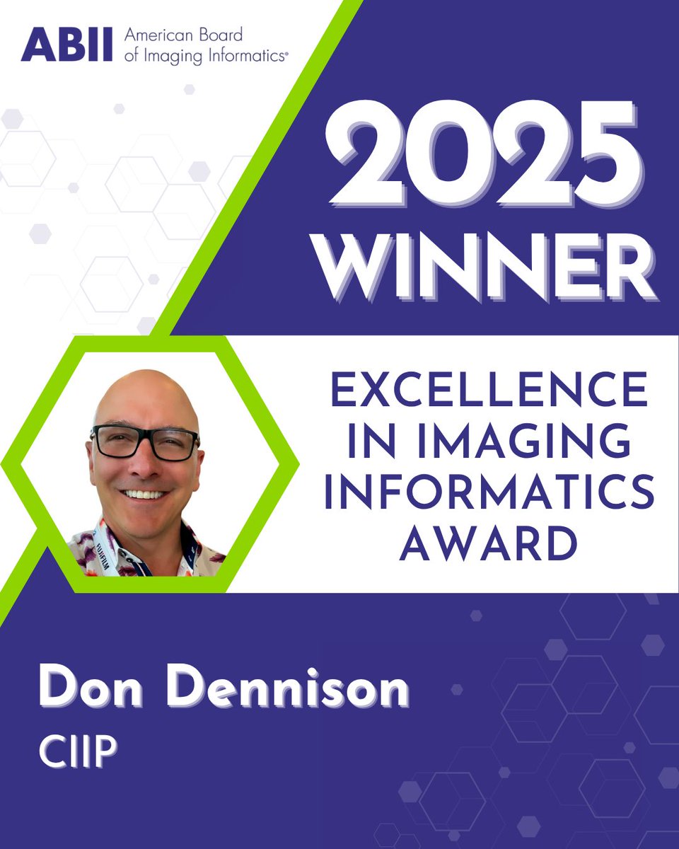 ABIICIIP's tweet photo. Happy #WinnerWednesday! Celebrate with us as Don Dennison receives the 2025 Excellence in Imaging Informatics Award.

Read more: https://t.co/MjJd8O6xFN https://t.co/NhBgZJ9sUz