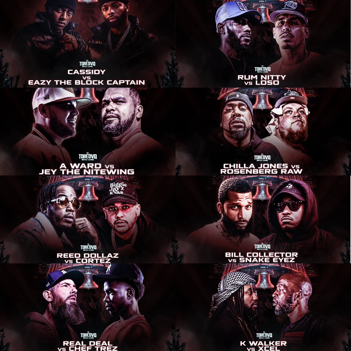 Takeova cookin 🔥 <a href="/Takeova_BL/">1/10 & 1/11 WTBL & TBL in NOLA</a> 

- CASSIDY vs. EAZY THE BLOCK CAPTAIN
- RUM NITTY vs. LOSO
- A. WARD vs. JEY THE NITEWING
- CHILLA JONES vs. ROSENBERG RAW
- REED DOLLAZ vs. CORTEZ
- BILL COLLECTOR vs. SNAKE EYEZ
- REAL DEAL vs. CHEF TREZ
- K WALKER vs. XCEL 

#Illadelphia • Dec.
