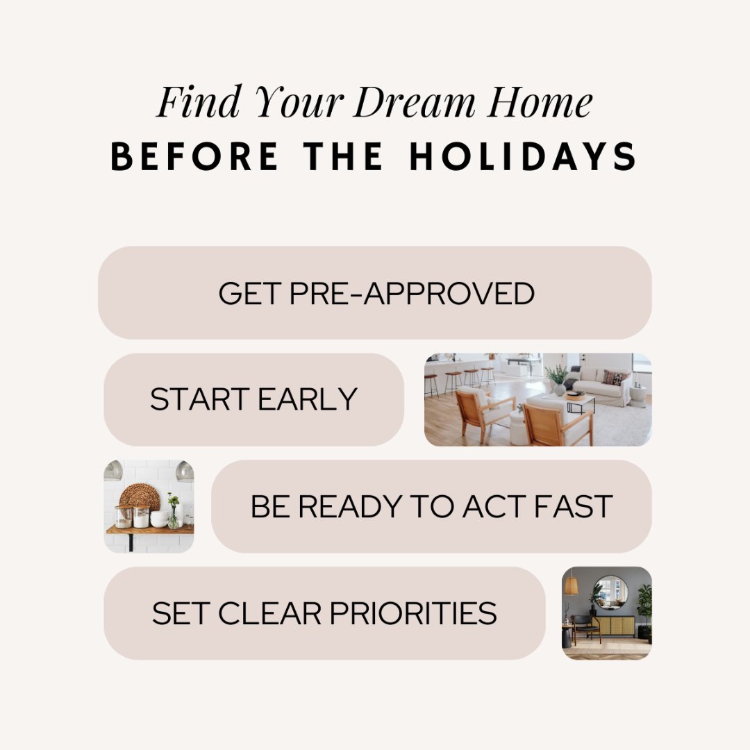 TheKeyIsNikii's tweet image. Looking for the perfect home before the holidays?

Start Early
Set Priorities
Get Pre-Approved
Work With an Experienced Agent
Be Ready to Move Fast
Stay Flexible
Keep Communication Open

Let’s search today and make this season unforgettable.

#homesearch #homebuying #realestate