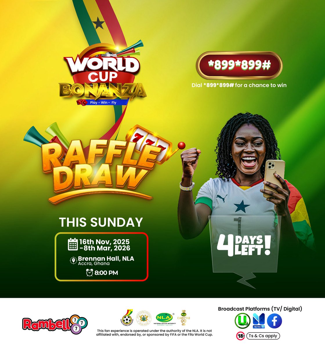 playrambell's tweet photo. @cdrafrica If you’re a supporter looking to travel for the 2026 World Cup just dial *899*899# to join the #WorldCupBonanza draw to stand a chance of winning a fully paid trip to the World Cup next year. 

#PlayWinAndFly 
#PlayMoreWinMore
#WorldCup2026withBlackstars https://t.co/3CSrB5K0Mq