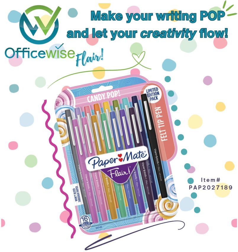 officewiseco's tweet photo. Flair pens by Paper Mate are a must-have, favorite for creativity and fun! #officewise #papermate
https://t.co/tLGvPo4BBB https://t.co/QWrgaV7RB6