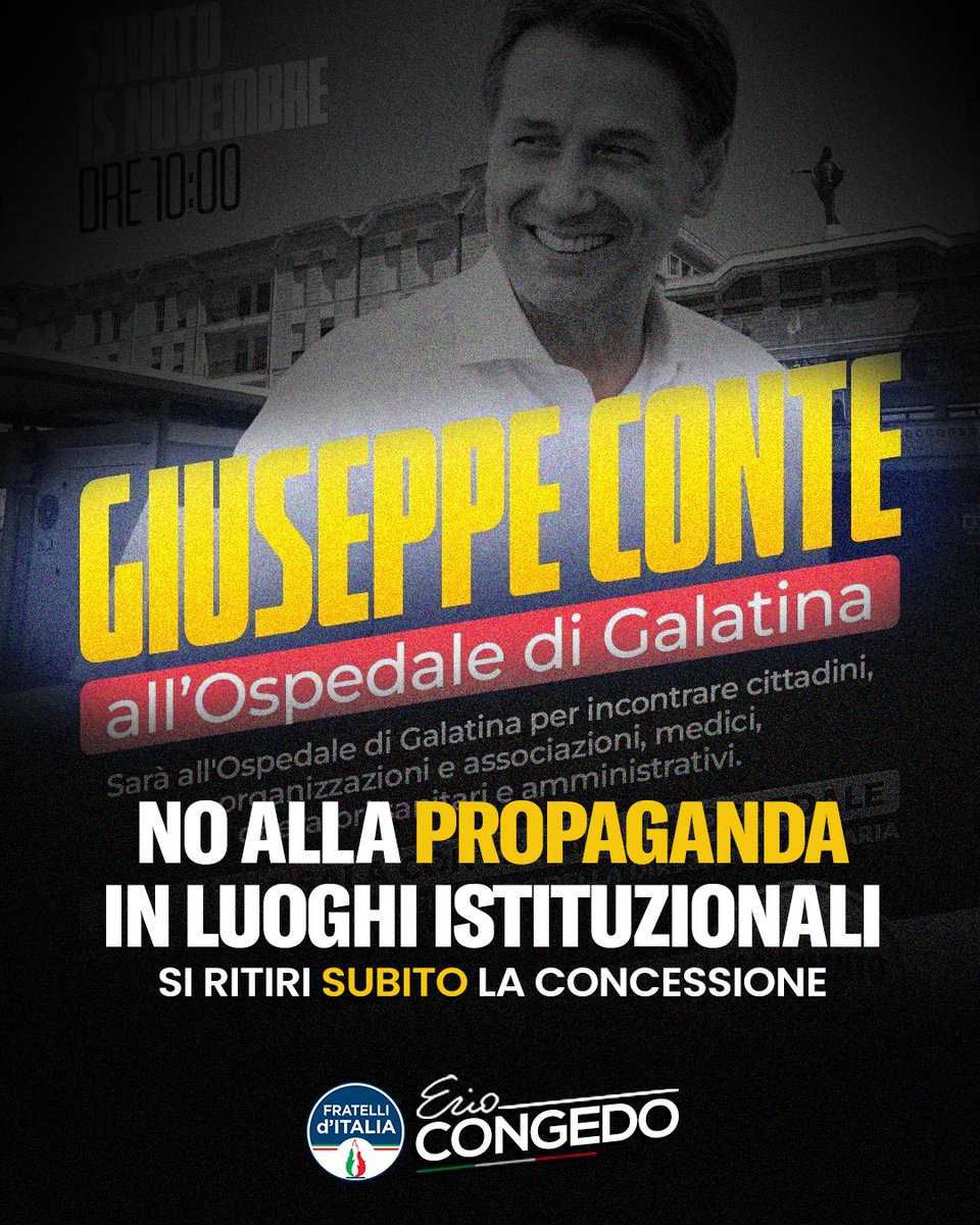 Incontro elettorale di Conte nella Sala Convegni dell'Ospedale di Galatina: si ritiri subito la concessione.
No alla propaganda in luoghi istituzionali!
