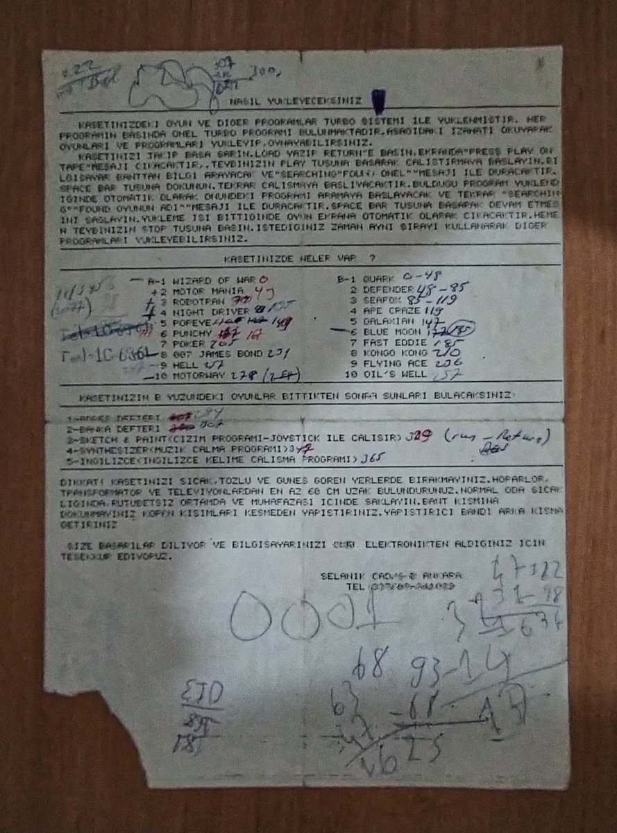 protochip's tweet image. A survivor paper for my first Commodore64 cassette tape full of games and apps from 1985 when i was 10💾
You can see games&apos;  counters noted by my dad also some calculations by me but dunno what😄
Wizard of Wor is always 1st🔥
Golden age of computing🔵🔴

#commodore 
#amiga 
#c64