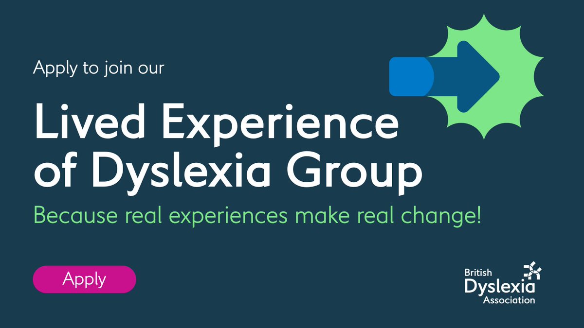 BDAdyslexia's tweet image. Real experiences make real change!
That’s why we’re forming a ‘Lived Experience Group’ and we’d love for you to be part of it. Apply to share your ideas and experiences to help shape our new strategy.
Interested? Find out more: loom.ly/XBCiDtE

#Dyslexia #LivedExperience…