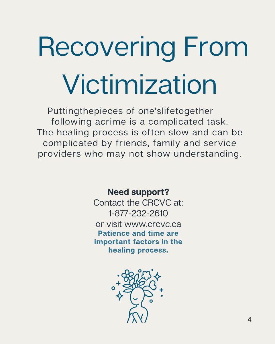CRCVC's tweet image. Victimization is never a choice. Its impact can be deep, complex &amp;amp; long-lasting. CRCVC supports victims &amp;amp; families with resources, legal guidance &amp;amp; advocacy. 
Need help? Visit crcvc.ca or call 1-877-232-2610
#VictimSupport #CRCVC #EndVictimBlaming #HealingJourney