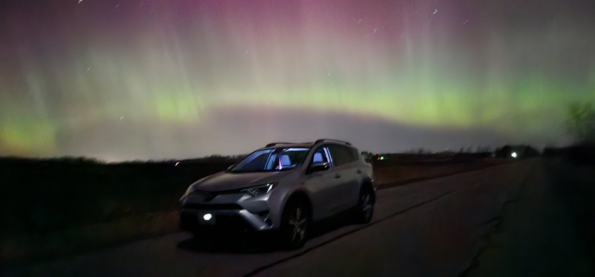 Northern lights outside my city of Wisconsin Rapids WI this morning