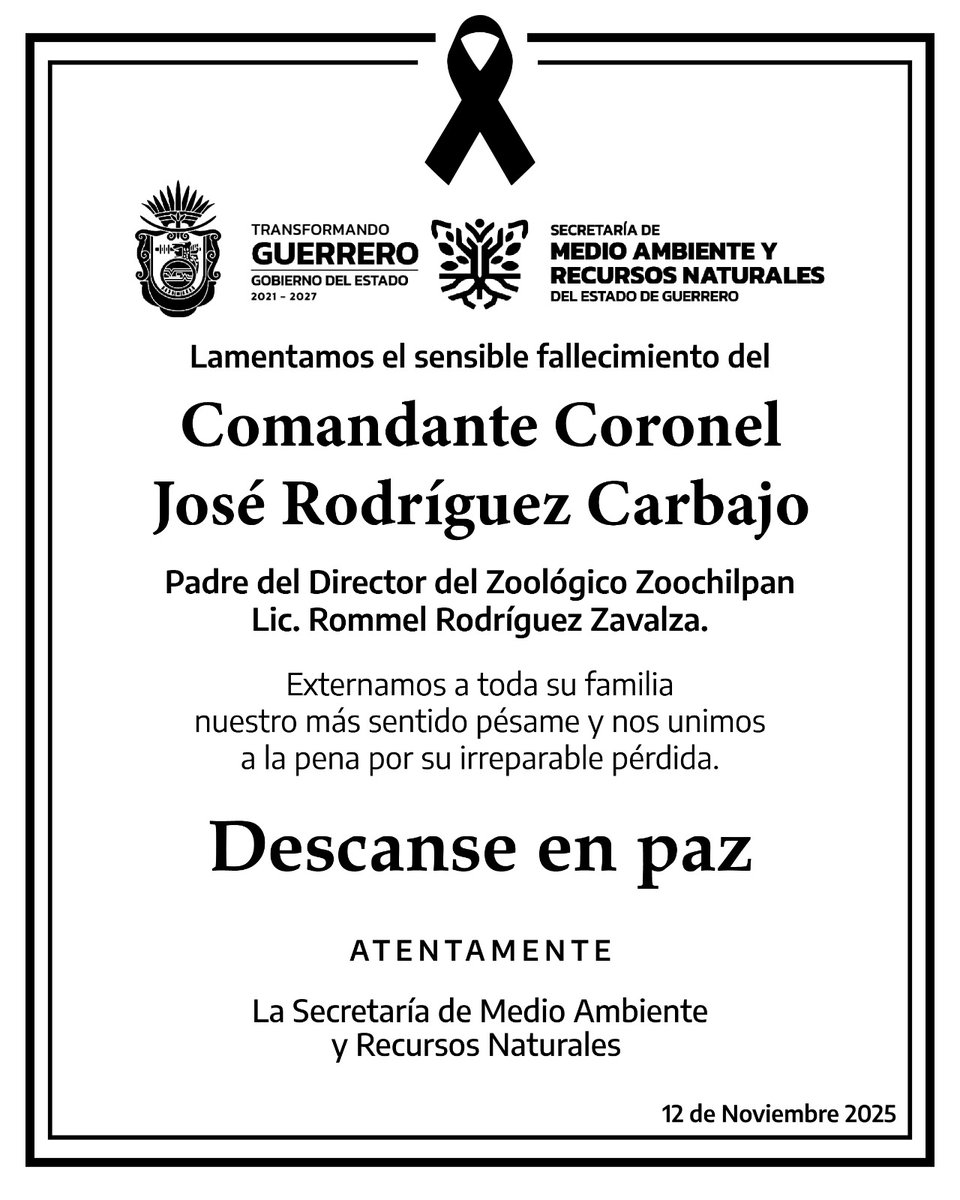 Nos unimos con profundo respeto a la pena que embarga el Director del Zoológico Zoochilpan, Rommel Rodríguez Zavalza y a su familia, expresando nuestras más sinceras condolencias por tan irreparable pérdida.