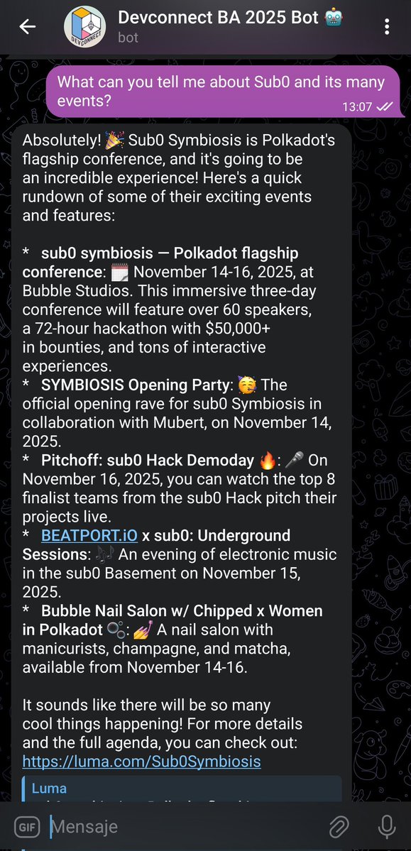 <a href="/LIVREACCION/">LIVRE 📍Devconnect 🇦🇷</a> <a href="/EFDevcon/">Devconnect ARG - the first Ethereum World’s Fair</a> <a href="/Polkadotsub0/">sub0</a> <a href="/tomasoctavio_/">t o m . 🇦🇷</a> See you at sub0 🫡