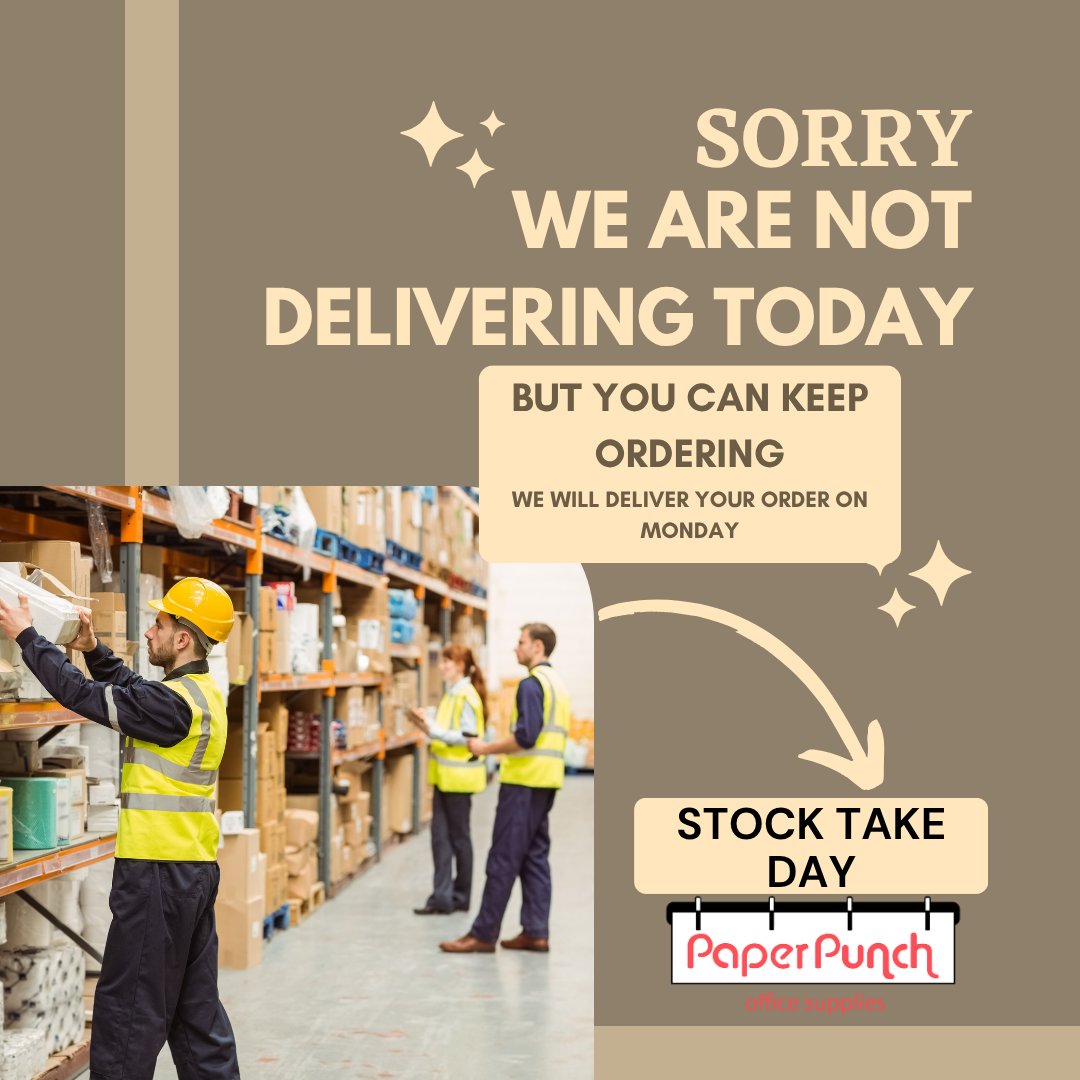 Paperpunch1's tweet image. 🏷️ Stock Day this Friday!
No deliveries on Friday while we restock &amp;amp; reorganise - but we’ll be back delivering Monday!
Keep ordering 👉 paperpunch.ie

#Paperpunch #StockDay #DeliveryUpdate