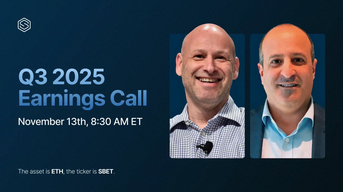 REMINDER: SharpLink is hosting Q3 earnings call tomorrow at 8:30 AM ET

We’ll discuss our results for the previous quarter followed by the Q&amp;A session

Ways to tune in below ⤵️