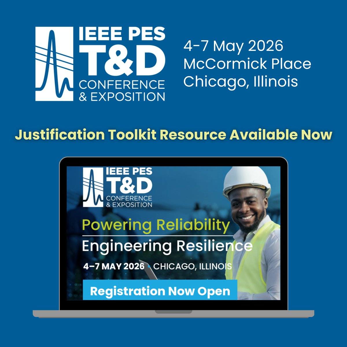 IEEETandD's tweet image. Need approval to attend IEEE PES T&amp;amp;D 2026?
✅ Make it easy with our Justification Toolkit!
Show the value. Secure your spot. Connect with thousands of power &amp;amp; energy pros. ⚡
👉ieeet-d.org/registration-i…
#ieeepes #ieeeTandD #ieee #ieeeevents @ieee_pes