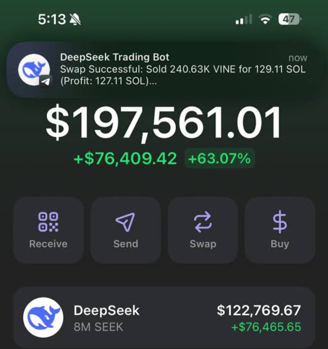 JayBisen473370's tweet image. DeepSeek just turned $100 into $45K overnight.

This isn't a flex. It's facts.

Built an Al trading bot using DeepSeek And it literally prints crypto.

I'm sharing the exact bot for FREE

Want it?

1. Retweet ♻️
2. Like 👍
3. Reply "DS" 💬
4. Follow me @JayBisen473370
