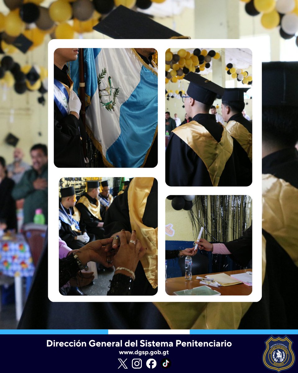 _SPGuatemala's tweet image. 🎓 ¡Un paso más hacia la reinserción social!

La #DGSP, a través del área educativa de la Subdirección de Rehabilitación Social, llevó a cabo el acto de graduación de 9 privados de libertad de la XIX Promoción, quienes culminaron el Bachillerato en Ciencias y Letras por Madurez.