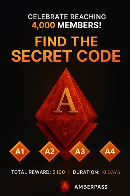 artur_amber's tweet image. 🎉Hey, AmberFam!

We did it — we’re now 4,000 members strong! 🥳
And to celebrate, we’re launching a mini campaign with a $100 prize! 💸

Ready for the challenge?
Start the hunt for Secret Codes (A1–A4), complete the quests, and prove yourself as a true Amber Explorer! 🕵️‍♀️✨

Join…