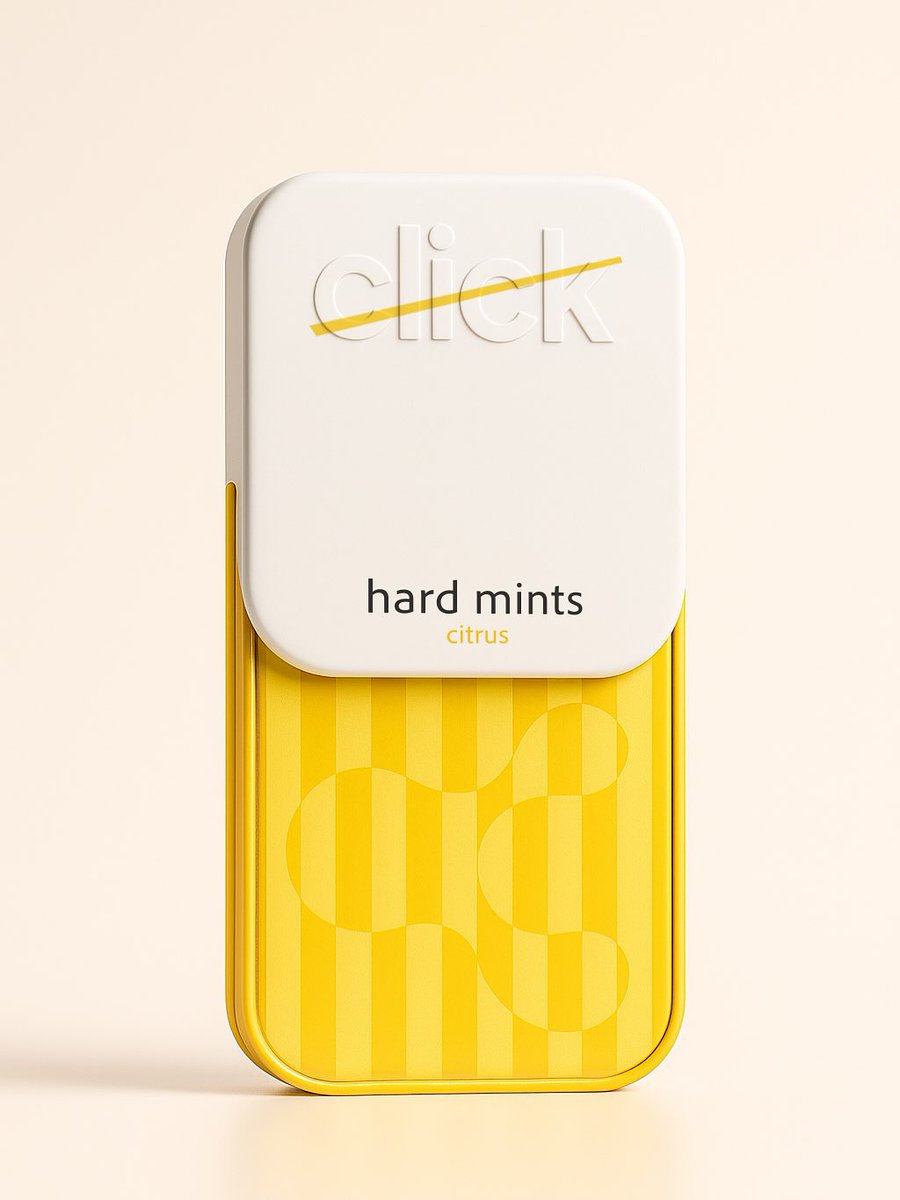 PENTAWARDS's tweet image. Sergio Laskin&apos;s #packagingdesign for click features a sleek design with bright colours that capture each mint flavour. Clean white lids embossed with the brand name pair with bold geometric patterns, creating a fresh, vibrant, and cohesive visual identity. #DailyDesignInspiration
