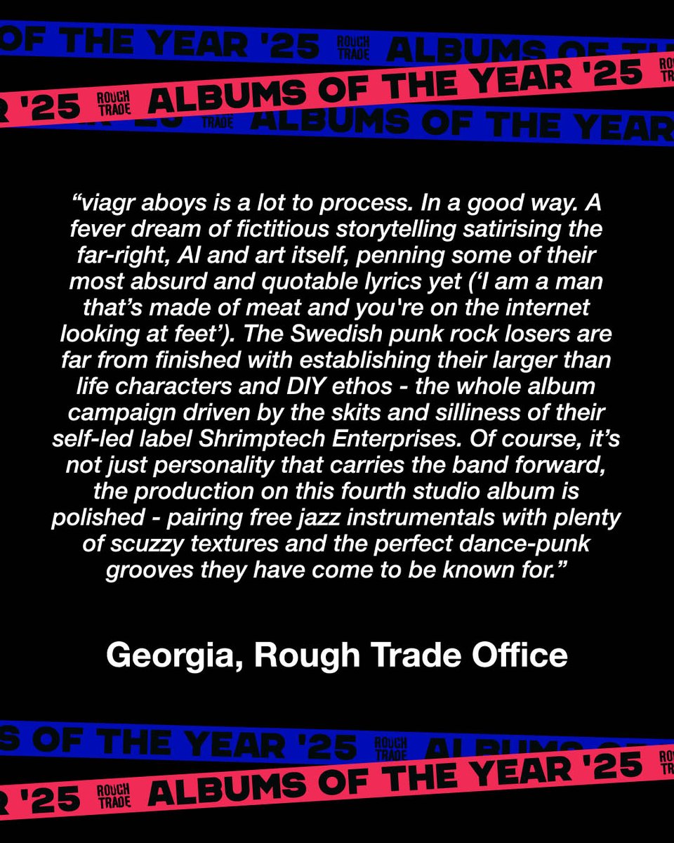 RoughTrade's tweet photo. ALBUM OF THE YEAR

Viagra Boys - ‘viagr aboys’

@ViagraBoys

https://t.co/M4E1lGBz2E https://t.co/Y8xLENNwt8