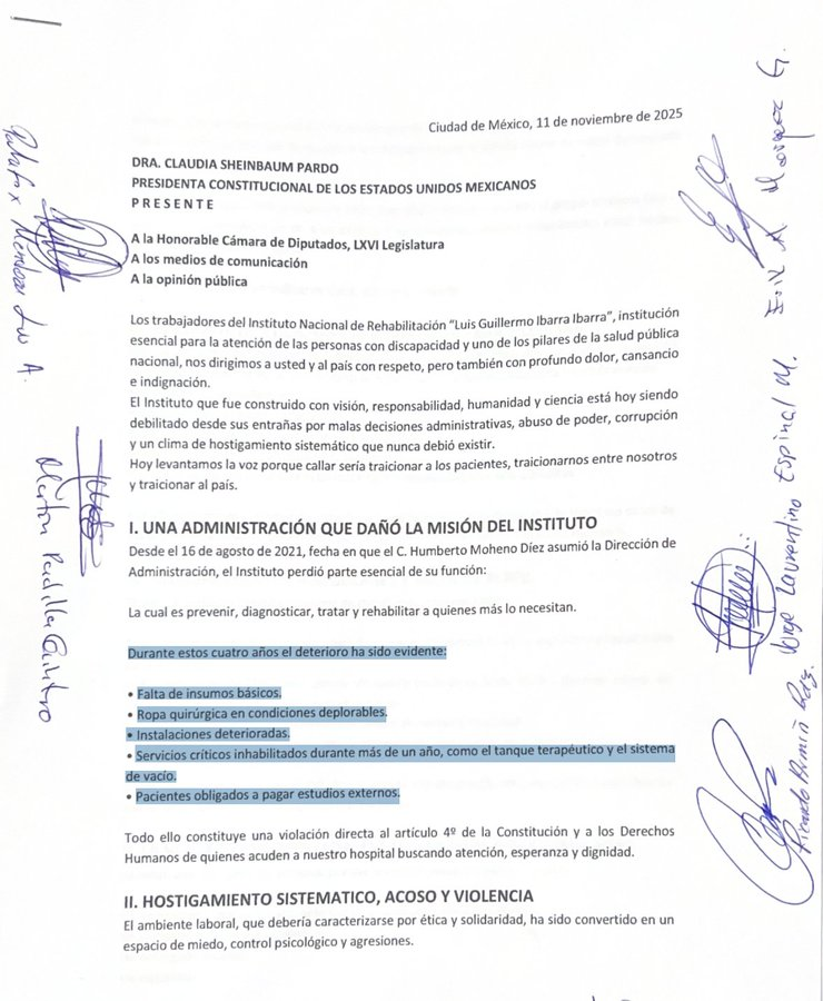Trabajadores del Instituto Nacional de Rehabilitación alzan la voz:

“Callar sería traicionar a los pacientes.”
Denuncian desabasto, corrupción y abandono.
El sistema de salud se derrumba desde adentro, y el gobierno sigue negándolo.
<a href="/ectorjaime/">Dr. Éctor Jaime</a>