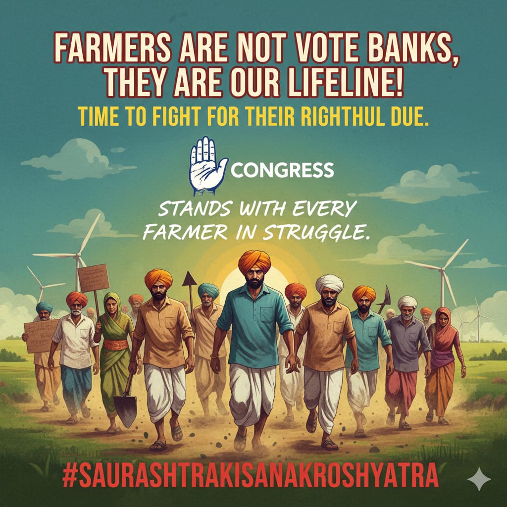 बारिश ने खेत उजाड़े,
सरकार ने वादे दोहराए।
अब किसान नहीं रोएगा —
सीधा हिसाब चुकाएगा! ⚡
#SaurashtraKisanAkroshYatra