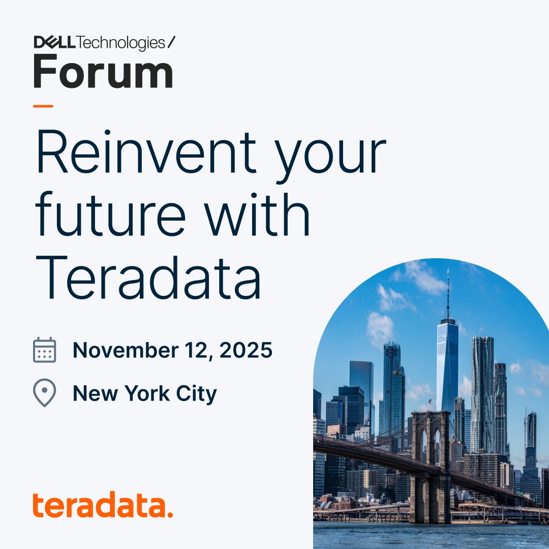 Teradata's tweet image. Keep the #DellTechnologiesForum momentum! @Teradata + @DellTech help you accelerate AI, modernize cloud &amp;amp; optimize data. Learn more: ms.spr.ly/6016t3k3g