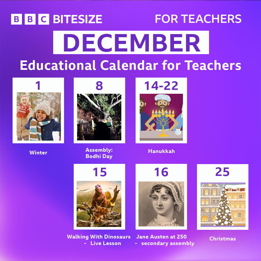 BBC_Teach's tweet image. What’s on the educational calendar for December?❄️🎄Here’s a selection of all the supporting resources for your lesson 👉 bbc.in/4ohGMVr