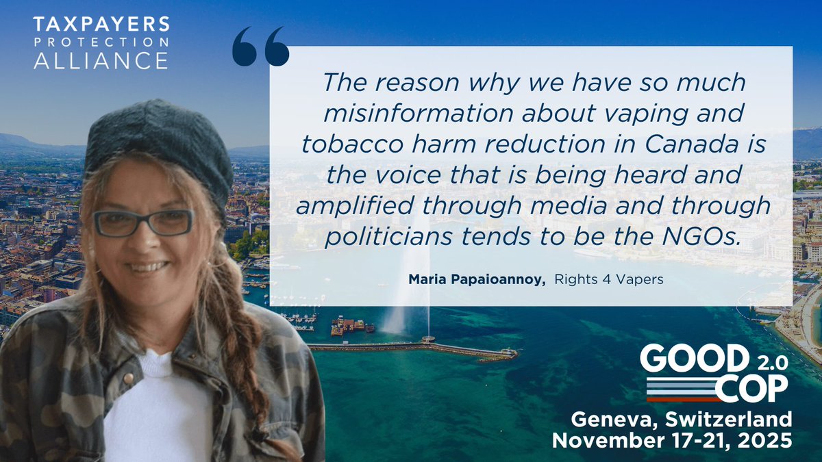 Meet Maria Papaioannoy (<a href="/papaioannoy/">Maria Papaioannoy-Duic  🇨🇦</a>) 🇨🇦👋

Founder and spokesperson of <a href="/rights4vapers/">Rights4Vapers</a>, she’s leading Canada’s largest consumer movement for safer nicotine access—amplifying real voices against misguided bans and government overreach.

Details: protectingtaxpayers.org/cop11/