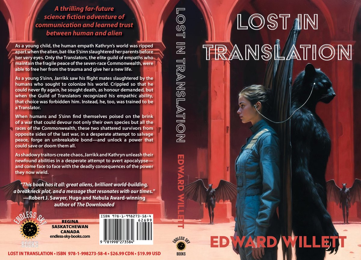 A new edition of <a href="/ewillett/">Edward Willett</a>'s LOST IN TRANSLATION is now available! amazon.ca/dp/199827358X
"This book has it all: great aliens, brilliant world-building, a breakneck plot, and a message that resonates with our times.” - Robert J. Sawyer, Hugo and Nebula Award-winning author