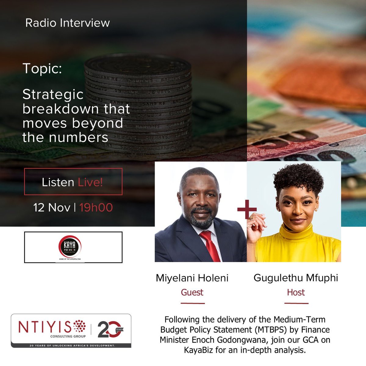 NtiyisoConsult's tweet image. The MTBPS numbers are out - but what&apos;s the real impact on businesses and South Africans?

Join our expert Miyelani Holeni with Gugulethu Mfuphi on KayaBiz for a strategic breakdown that connects policy to practical reality.

Tune in LIVE today at 19:00!

#MTBPS #EconomicAnalysis