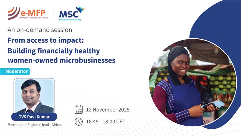 MicroSave's tweet image. MSC’s TVS Ravi Kumar joins global experts at #FinancialInclusionWeek to unpack how #FIs can move from access to impact &amp;amp; embed #financialhealth into the design, delivery, &amp;amp; measurement of solutions for women-owned #MSMEs. Stick around for more updates!

#InclusiveFinance #FIW25…