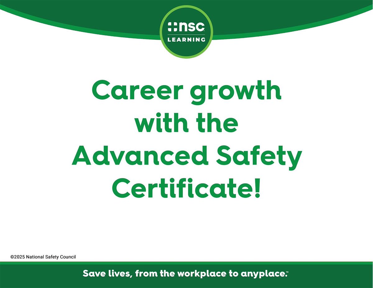 NSCsafety's tweet image. Safety and EHS Specialists, the NSC Advanced Safety Certificate program provides comprehensive courses for professional development, best practices and compliance.