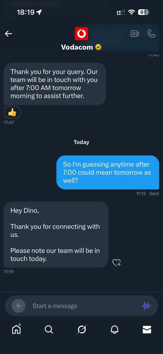 dijabasa's tweet photo. @Vodacom So I’m guessing everyone was too busy today? #stillwaiting https://t.co/B5nLNckTLH