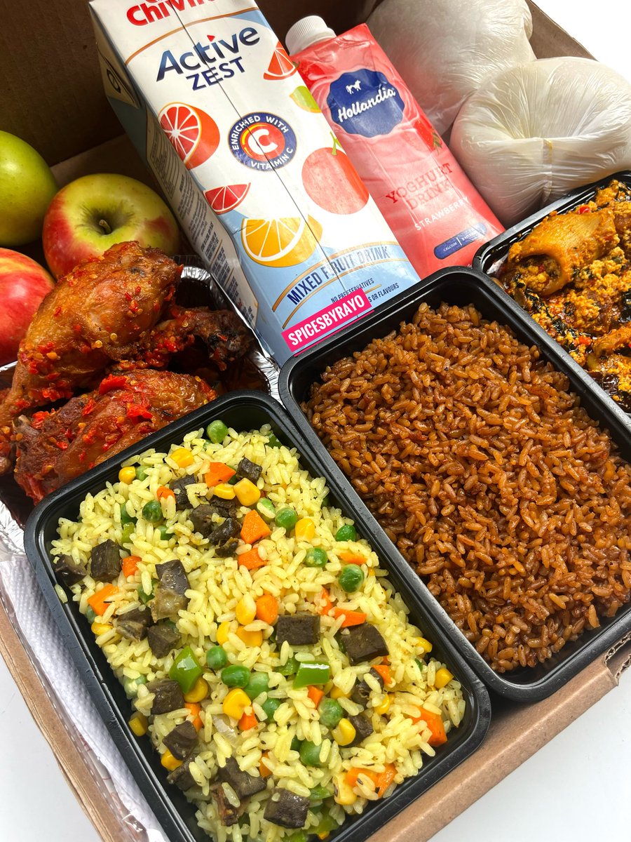 If Wishes were horses, I want this food Box to be one of my Best Seller, From my Mouth to God’s Ear🙏🏻

Delivered to a Yummy Mummy Today🥰❤️

Party Jollof Rice
Nigerian Fried Rice
4pepppered Chicken
Correct Egusi with Orishirishi
2 Wraps of Poundo yam 
3 Apples
1 Chivita
1