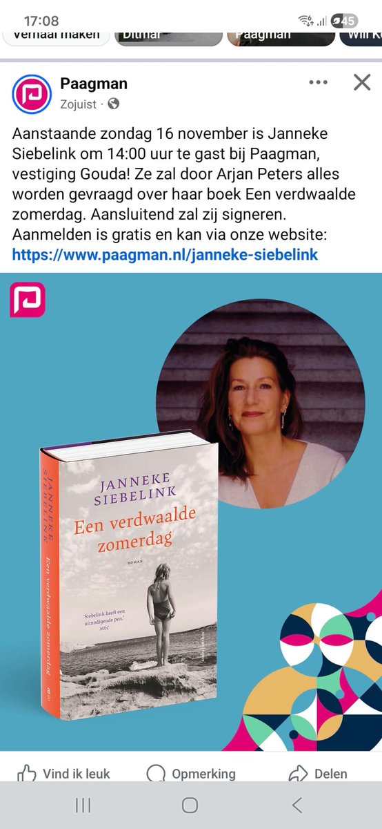 janneque_s's tweet image. Zondag 16 november is Janneke Siebelink om 14:00 uur te gast bij Paagman, vestiging Gouda (Lange Tiendeweg 35, Gouda). Zij wordt geïnterviewd door @AdrianusPeters over haar boek Een verdwaalde zomerdag. Aansluitend zal zij signeren.

@paagman  @amboanthos @GemeenteGouda