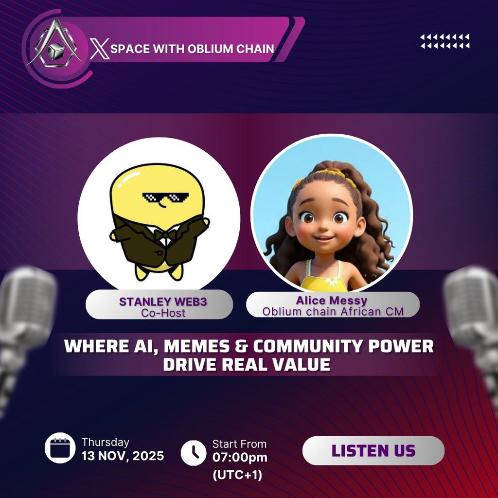 theStanleyweb3's tweet image. Gm everyone 

Don’t sleep on this one. 🚨

Tomorrow, we’re going live with @theobliumchain  project, you don’t want to catch up on later you’ll want to be there in real time.

Topic : Oblium Chain – Where AI, Memes &amp;amp; Community Power Drive Real Value

Time :  7:00pm  (UTC+1)
 Date…