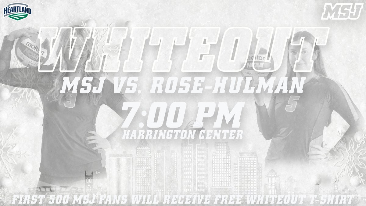 MSJ Women's Volleyball opens <a href="/HCACDIII/">Heartland Collegiate Athletic Conference</a> tournament play tonight at 7:00 PM in the Harrington Center! First 500 MSJ fans in attendance will receive a free #WHITEOUT t-shirt!