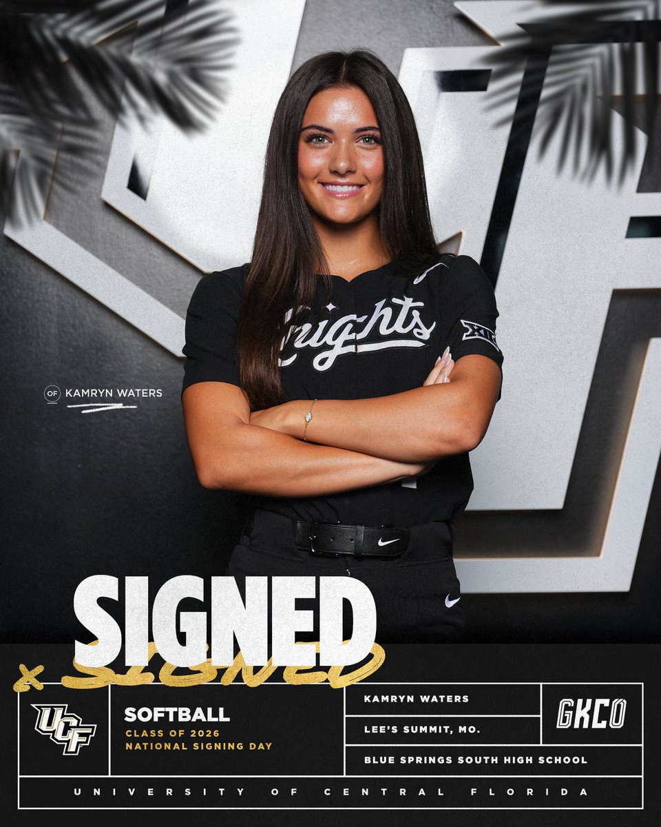 UCF_Softball's tweet image. 🖊️ National Signing Day 2025
✍️ @KamWaters24 
🏡 Lee’s Summit, Mo. 
🥎 OF

Welcome to UCF, Kamryn! ⚔️