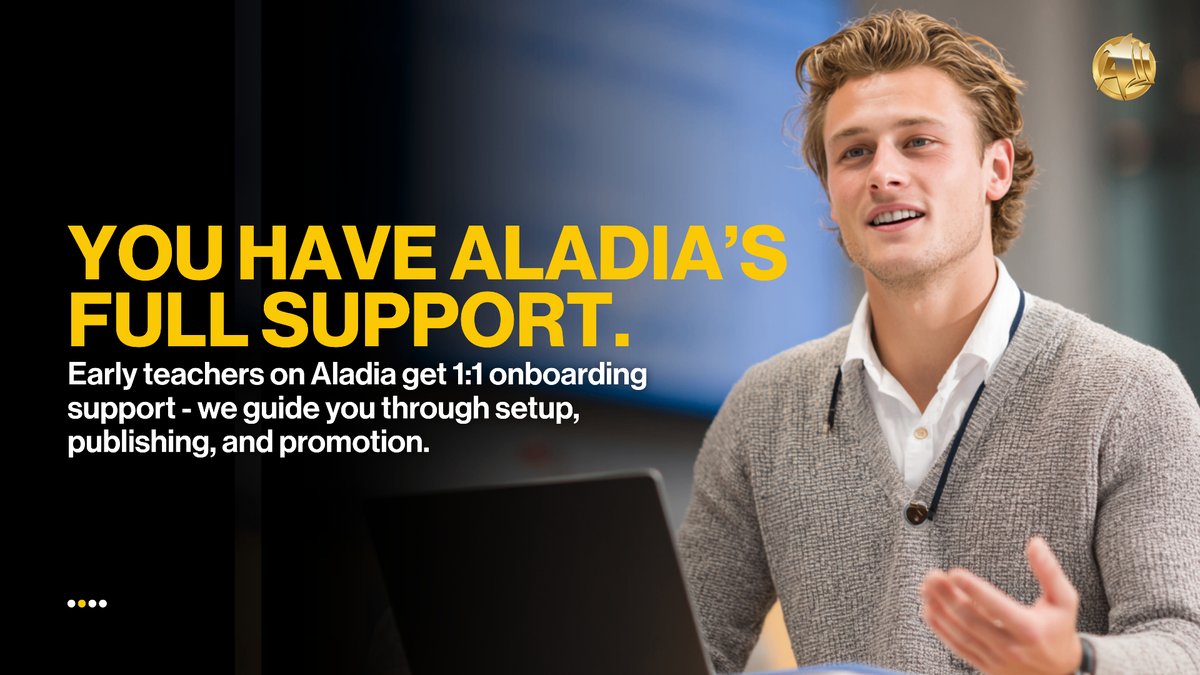 Aladiacorp's tweet photo. Starting as a teacher online can be tough.
With Aladia, you get 1:1 onboarding to set up, launch, and grow your first course confidently.
Build your academy the right way:
https://t.co/jWLsZnMDgI
π
Book your 1:1 Onboarding call:
https://t.co/JPQqEUWK4K
#TeachOnline #Aladia https://t.co/vASjx7EcJV