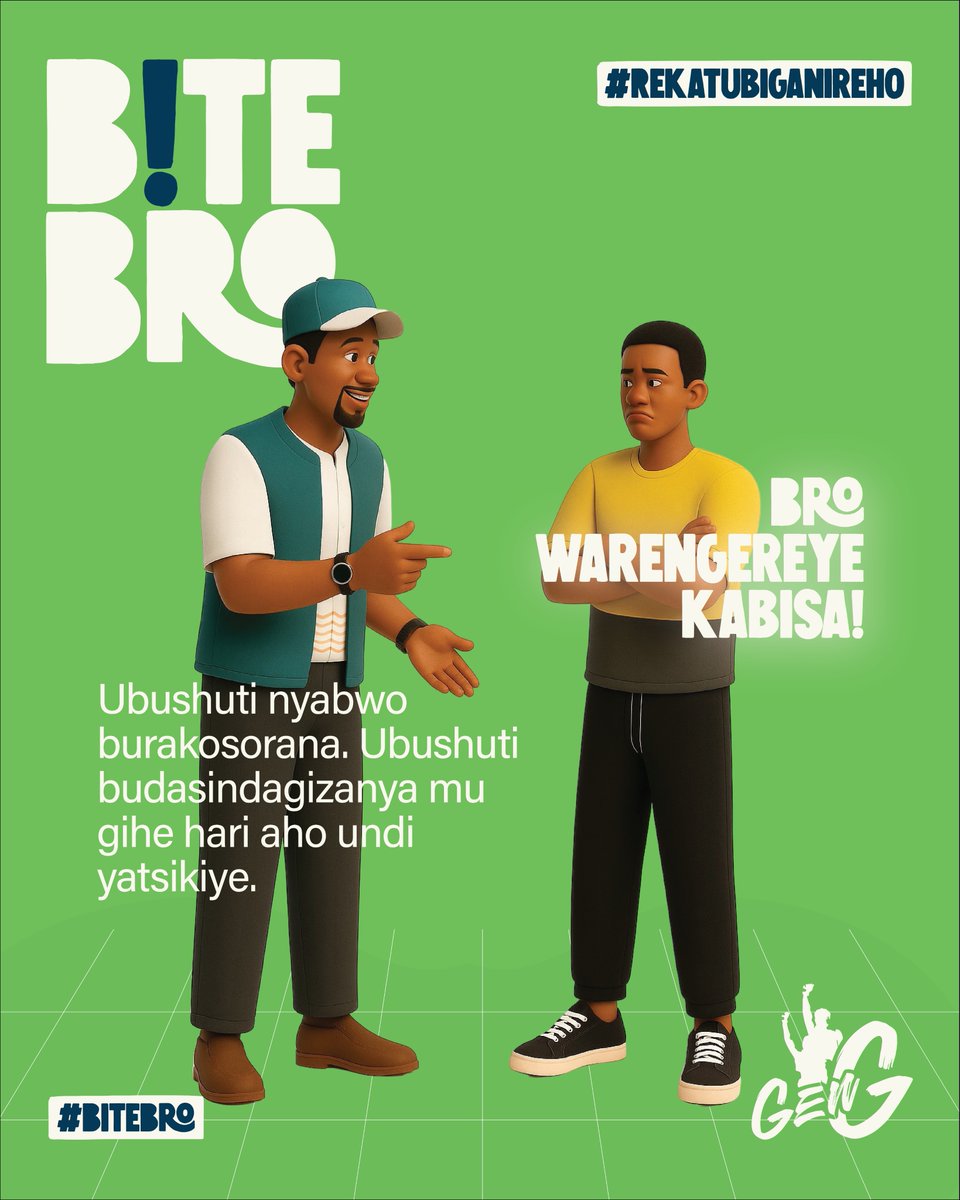 Nk’abaBro hari igihe bigora gukosorana iyo turi mu makosa. Mu isi turimo amakosa y’umugabo si bwo buryo bwe. Iyo umuBro wawe akoze ibidakwiye, nk’inshuti ye ni ngombwa ko umukebura, umwereka aho yakosheje.
Ubucuti nyabwo, burasindagizanya iyo hari aho undi yatsikiye.
#BiteBro