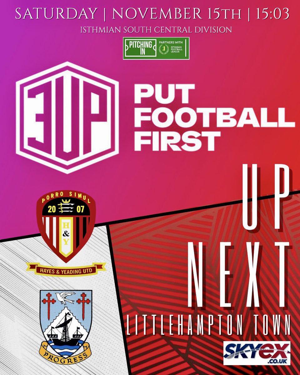 🔜 International break! Time to back your local non league side this weekend!

We’re proud to support the National Leagues 3UP campaign day of action!

🆚<a href="/LittlehamptonFC/">Littlehampton TownFC</a>
🗓️Sat 15th | Kick Off 15:03
📍SKYex | UB4 0SL
🎟️£12|£7|U16 £2|U5 Free
📰Programme £3

#3UP #PutFootballFirst