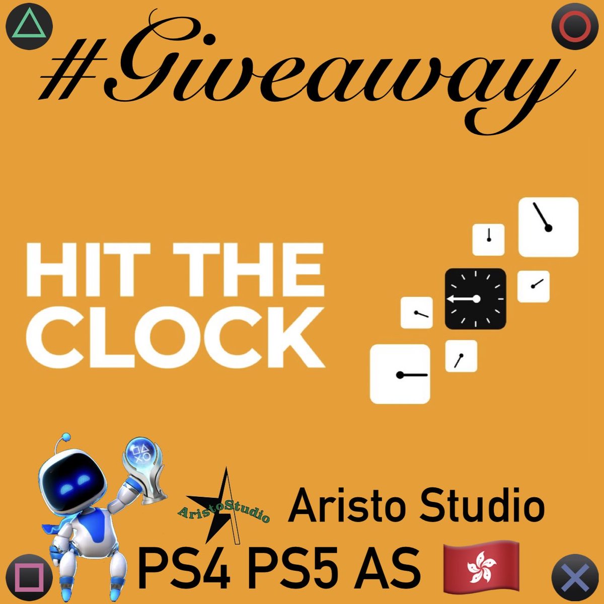 🎁 #Giveaway 🎮 Hit The Clock ⏰
🌐 🇭🇰 AS 🗝️ 1x #PS4 1x #PS5 
💬 Want a specific Platform? → Comment
🔁 Repost ❤️ Like 👤 Follow  
<a href="/PSN_Robert2567/">Robert2567</a> + <a href="/Aristo_Studio/">Aristo Studio</a> 
⏳ Winner’s in 48h → Good luck🍀