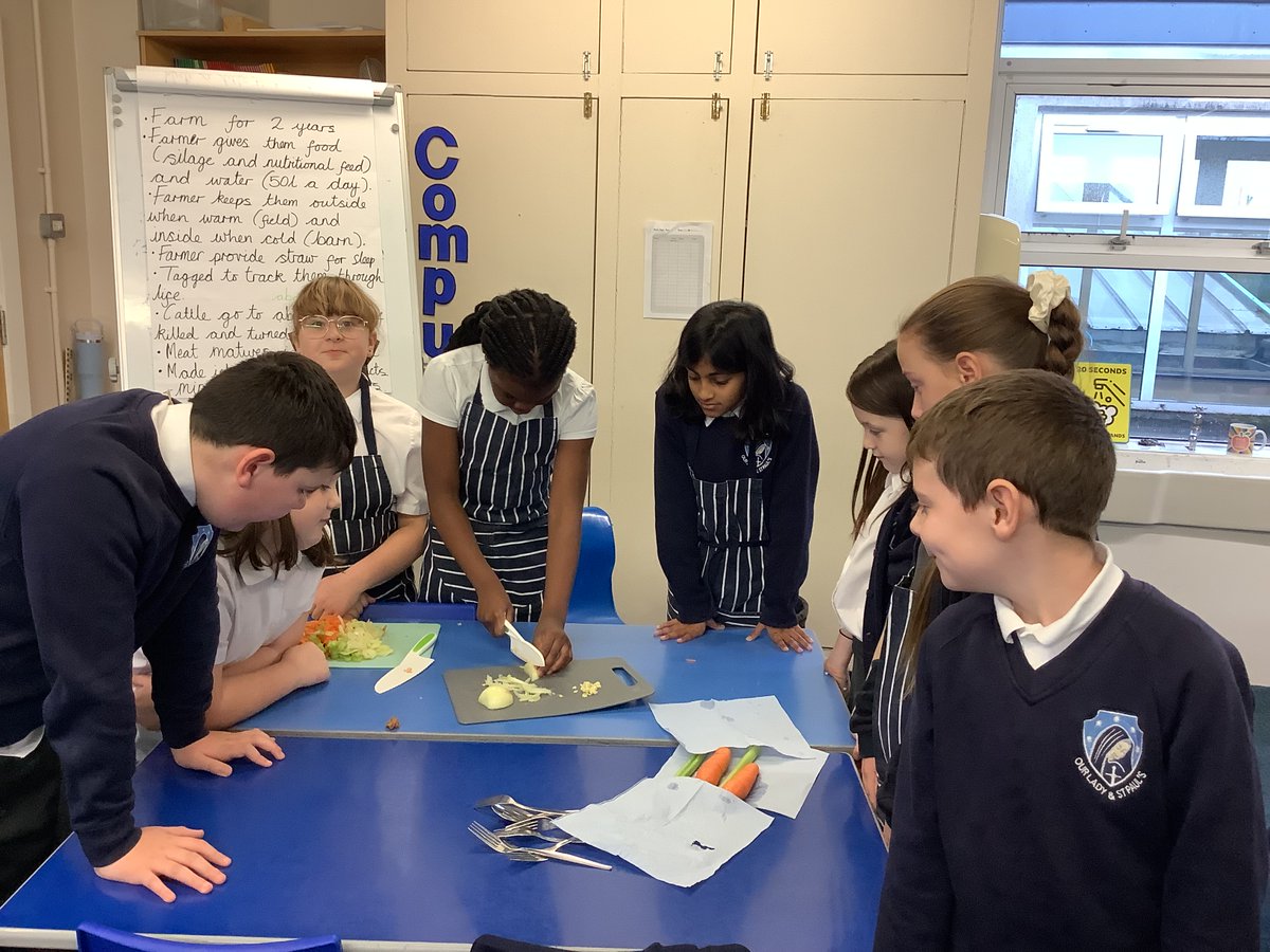 OLSP_Heywood's tweet photo. Year 5 have enjoyed making spaghetti bolognese today in their cooking and nutrition unit. They have learnt about how our meat journeys from farm to fork and methods to chop vegetables safely. #olspdesigntechnology @CSEL_STOC https://t.co/qIYZChLqek