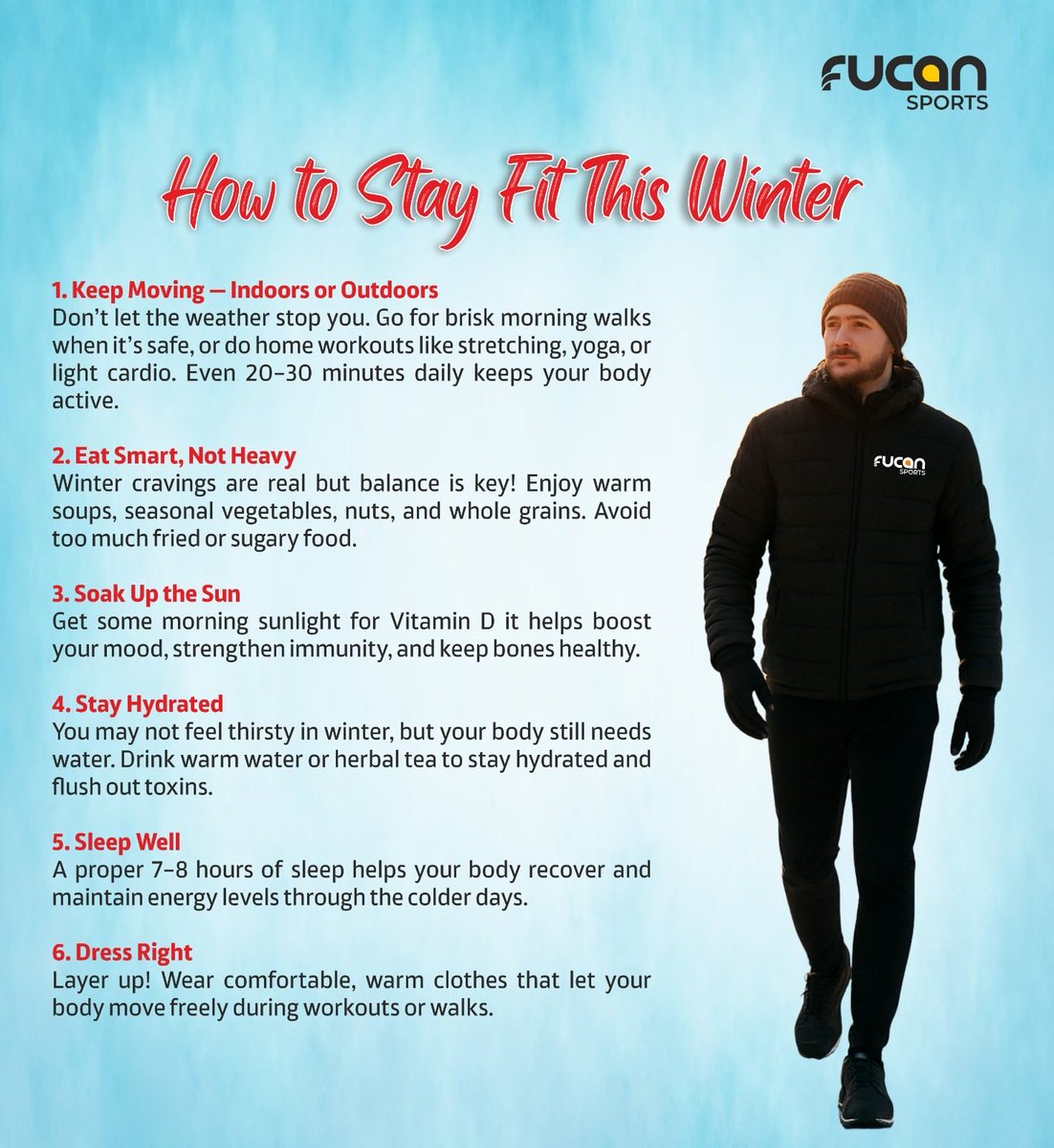 fucansport's tweet photo. Cold weather isn’t an excuse  it’s a challenge! 
Stay active, eat right, and keep your winter fitness goals alive. 
#WinterFitness #HealthyLifestyle #StayActive #FucanSports  @FitIndiaOff https://t.co/YYlZ6bxICW