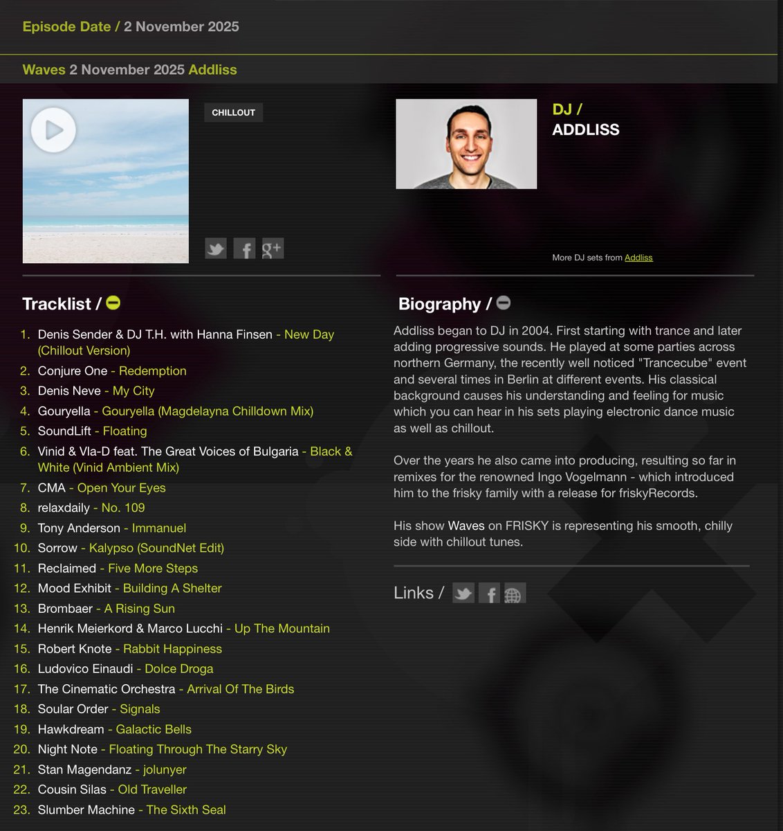 SlumberMachine's tweet image. Woohoo!  Getting plays on @friskyradio chill channel. Addliss even ended his set to it.