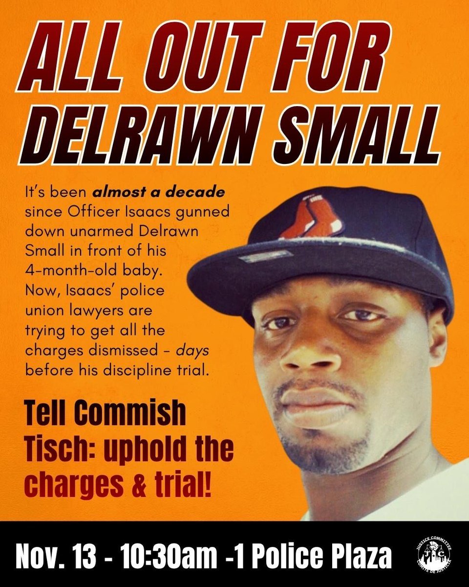watchthecops's tweet image. Wayne Isaacs killed #DelrawnSmall in front of his baby nearly a DECADE ago. Now, Isaacs &amp;amp; his lawyers are trying to get off free - again.

📢 Join Delrawn’s family TOMORROW Nov. 13 at 10:30am at 1 Police Plaza to demand @NYPDPC Tisch uphold the charges &amp;amp; finally #FireWayneIsaacs!