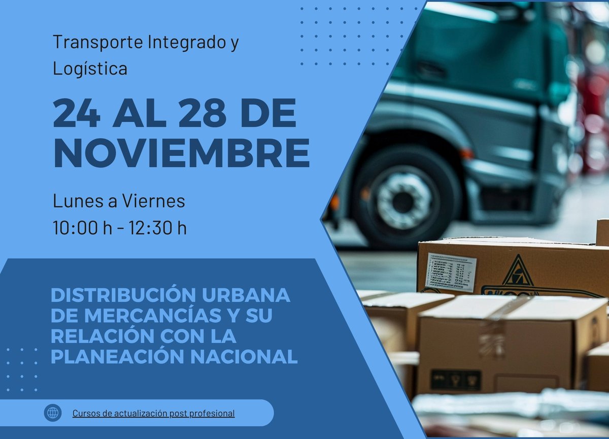 🚚 ¡Participa en el curso “Distribución Urbana de Mercancías y su Relación con la Planeación Nacional”!

📅 Fechas: 24 al 28 de noviembre
🔗Enlace: gob.mx/imt/agenda/cur…