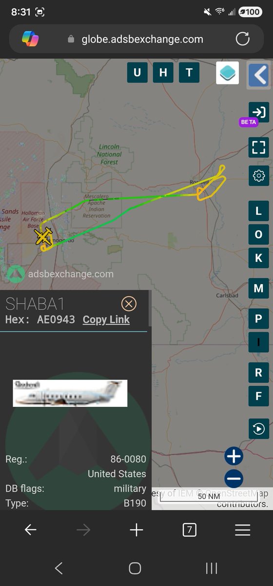 norb420's tweet photo. #AE0943 as #SHABA1 Up from Holloman AFB KHMN went for to Roswell International Air Center KROW for a touch n go and then back over to Holloman for more pattern. https://t.co/hQpeUkFjsf