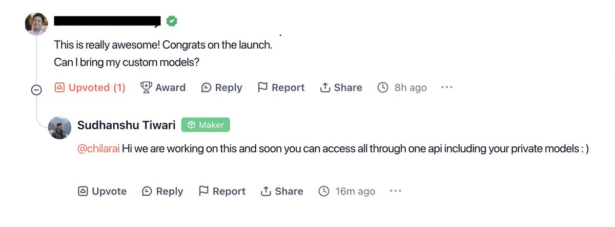 sudhanshusX's tweet photo. this is already in the pipeline : )
Got this comment on the @ProductHunt for @tarqaAI : )

Lfg 🔥🔥🔥 https://t.co/MVcoiDhbGM