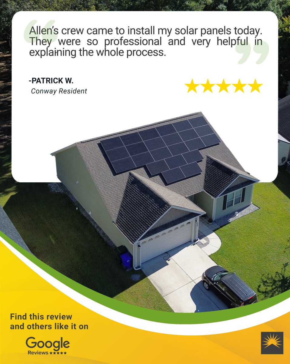 CapeFearSolar's tweet image. Our team works hard to ensure every customer feels confident and informed throughout the entire process! Thank you, Patrick, for the wonderful review!🌞

#customerreview #solarreview #solarcompany #solarinstallation